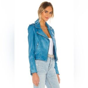 NWT LAMARQUE “Dylan” Leather Cropped Moto / Biker Jacket in Faded Jean - XL